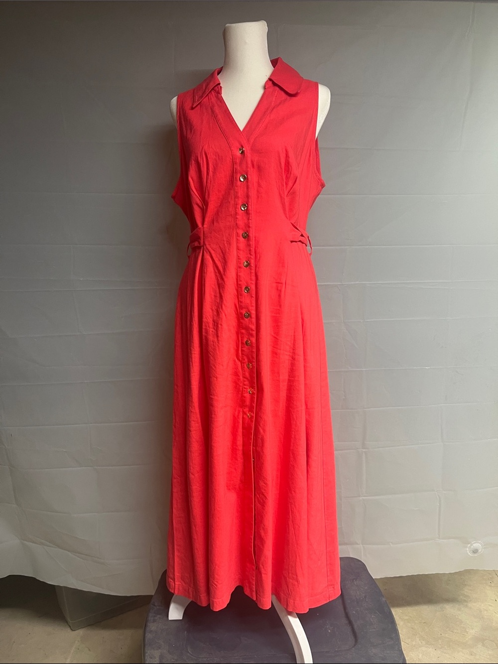 INC International Concepts Sleeveless Button-Front Coral Midi Dress